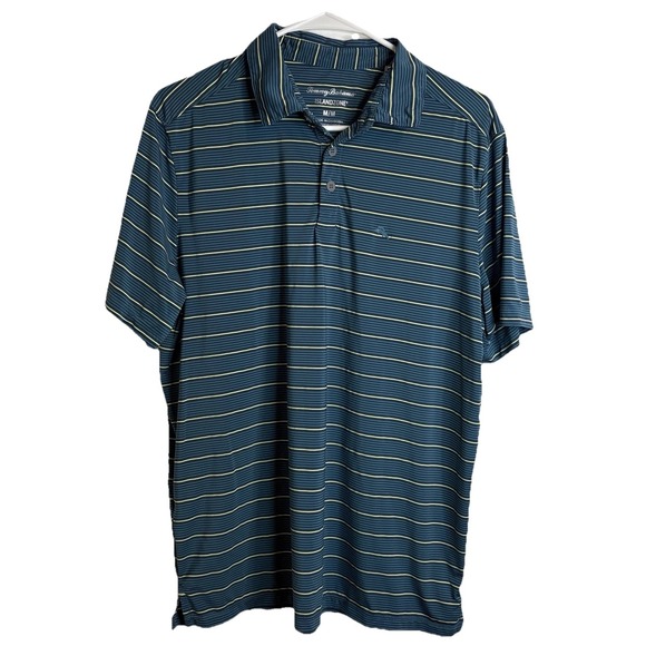 Tommy Bahama Other - Tommy Bahama Shirt Mens Med Island Zone Blue Yellow Stripe Performance Golf Polo